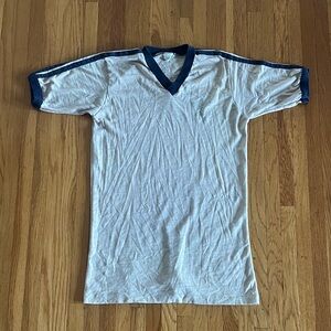 Adidas Made in USA Vintage V-Neck Athletic T-Shirt with Navy Trim